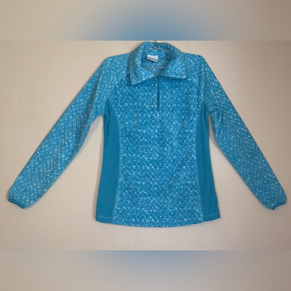 Columbia Women's blue and White Patterned Quarter-Zip Fleece Pullover small